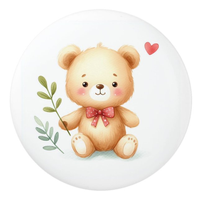 Cute Whimsical  Teddy Bear Baby Room Ceramic Knob (Front)
