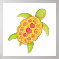 Cute whimsical turtle green kids nursery art