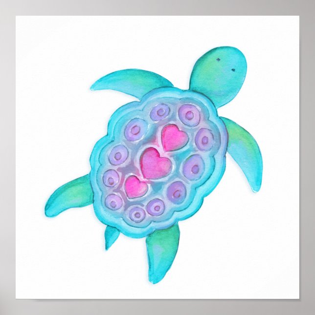 Cute whimsical turtle kids / nursery art poster (Front)