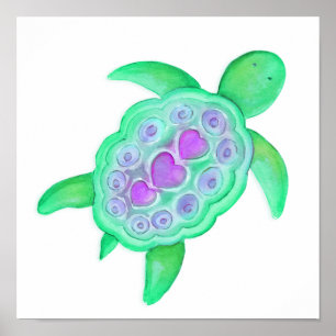 Cute whimsical turtle kids nursery art poster