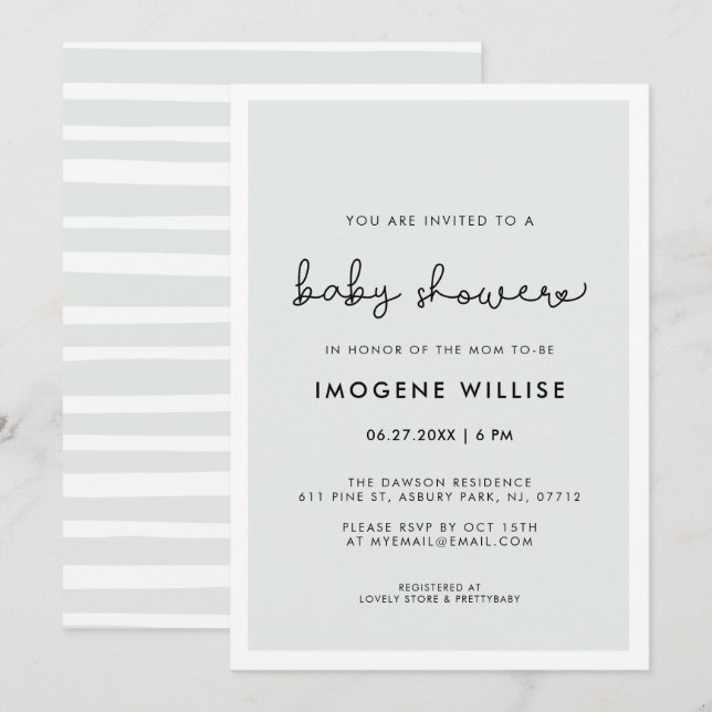 Cute whimsical typography Baby shower Invitation (Front/Back)