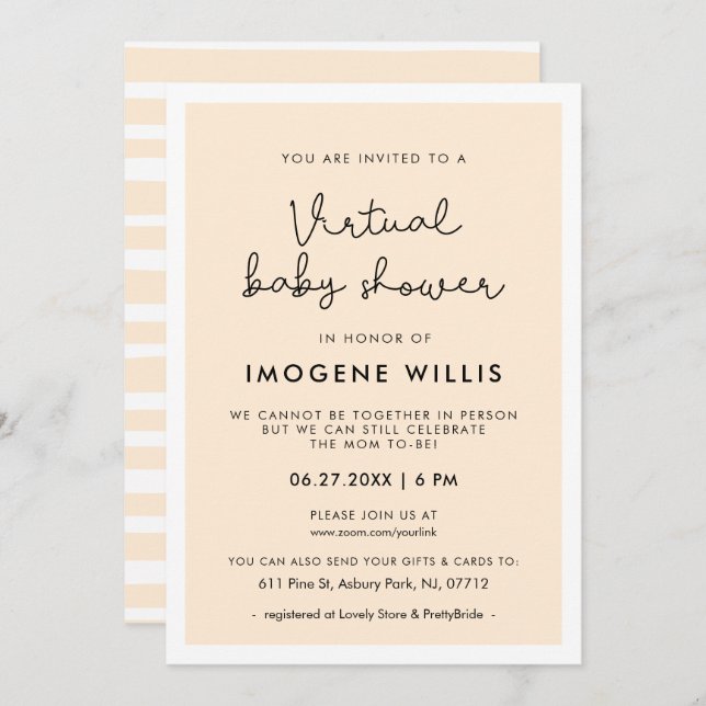 Cute whimsical typography Virtual Baby shower Invitation (Front/Back)