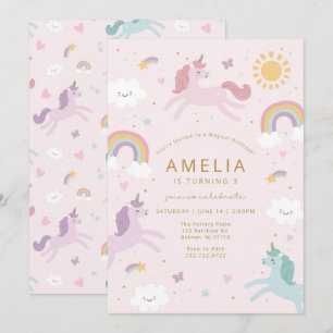Cute Whimsical Unicorn Birthday Invitation