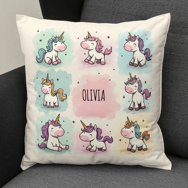 Cute Whimsical Unicorn Doodles Cushion (Creator Uploaded)