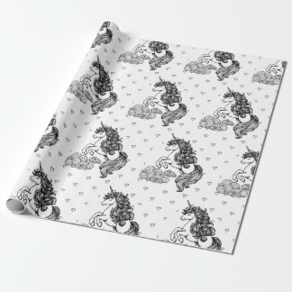 Cute Whimsical Unicorn Kids Personalised Colouring Wrapping Paper