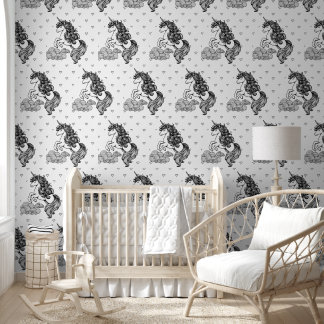 Cute Whimsical Unicorn Nursery Kids Room Paintable Wallpaper