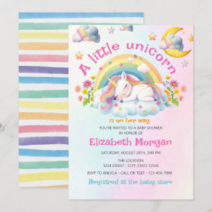 Cute Whimsical Unicorn Rainbow Girl Baby Shower Invitation