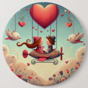Cute Whimsical Valentine's Day Balloon 6 Cm Round Badge
