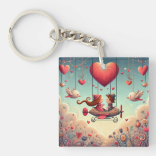 Cute whimsical Valentine's Day heart plane Key Ring