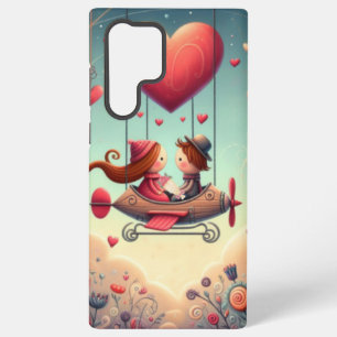Cute whimsical Valentine's Day heart plane Samsung Galaxy Case