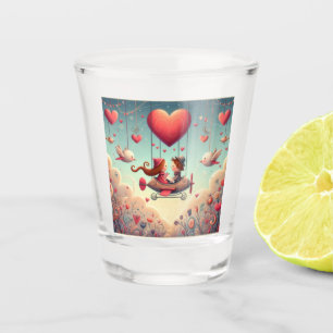 Cute whimsical Valentine's Day heart plane Shot Glass