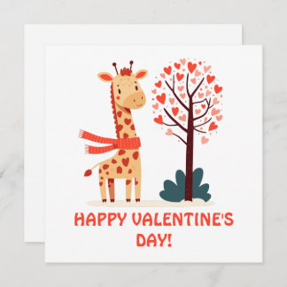 Cute Whimsical Valentines Giraffe with Hearts tree