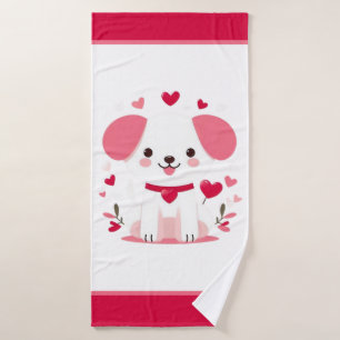 Cute whimsical valentine's puppy bath towel