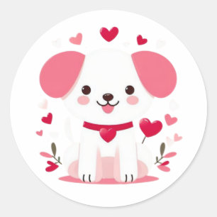 Cute whimsical valentine's puppy classic round sticker