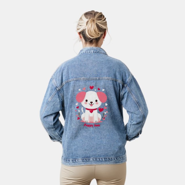 Cute whimsical valentine's puppy denim jacket (Model)