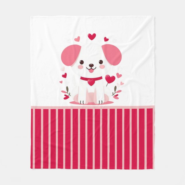 Cute whimsical valentine's puppy fleece blanket (Front)