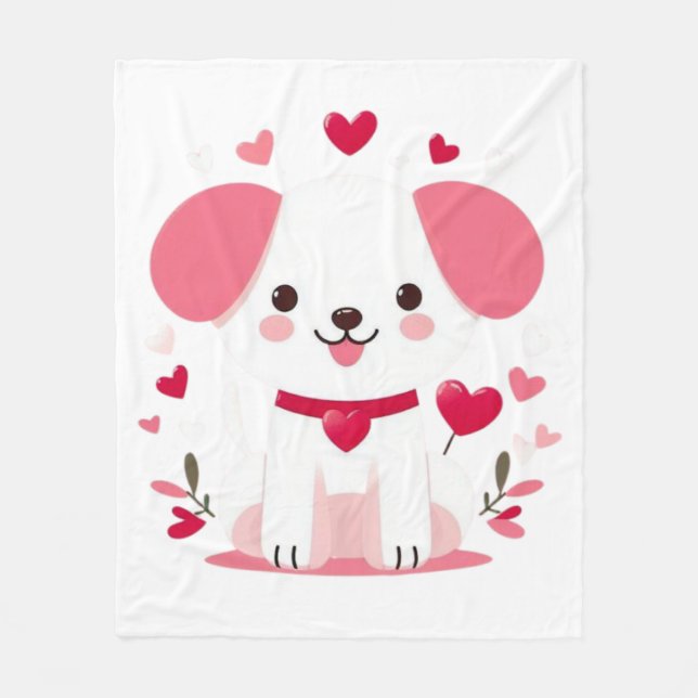 Cute whimsical valentine's puppy fleece blanket (Front)