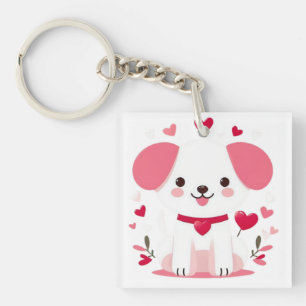 Cute whimsical valentine's puppy key ring