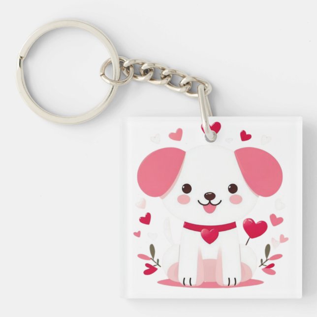 Cute whimsical valentine's puppy key ring (Front)