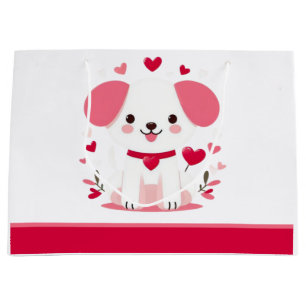 Cute whimsical valentine's puppy large gift bag