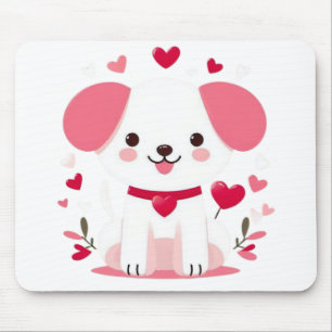 Cute whimsical valentine's puppy mouse mat