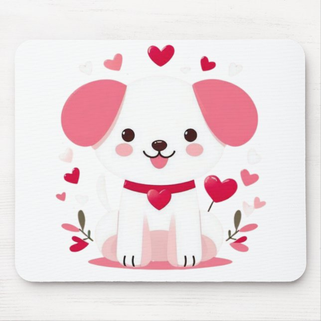 Cute whimsical valentine's puppy mouse mat (Front)