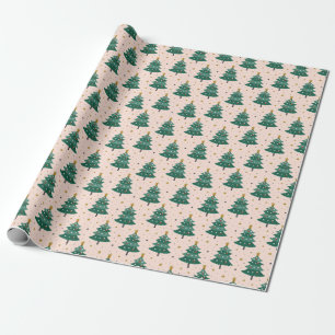 Cute Whimsical Vintage Scandinavian Christmas Pink Wrapping Paper