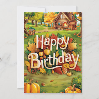 Cute Whimsical Warm Autumn Fall Happy Birthday Card