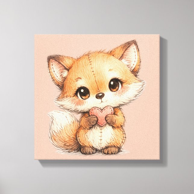 Cute Whimsical Watercolor Animal  Canvas Print (Front)