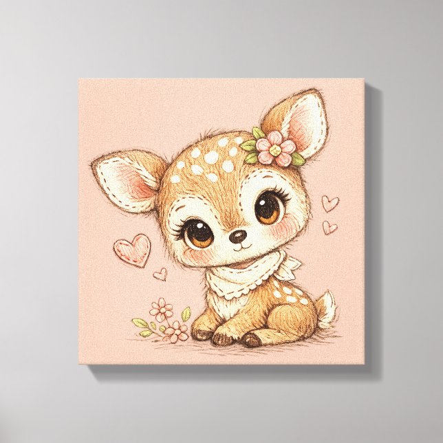 Cute Whimsical Watercolor Animal  Canvas Print (Front)