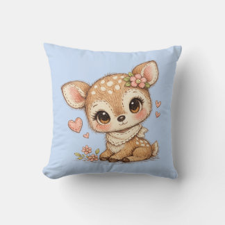Cute Whimsical Watercolor Animal  Throw Pillow