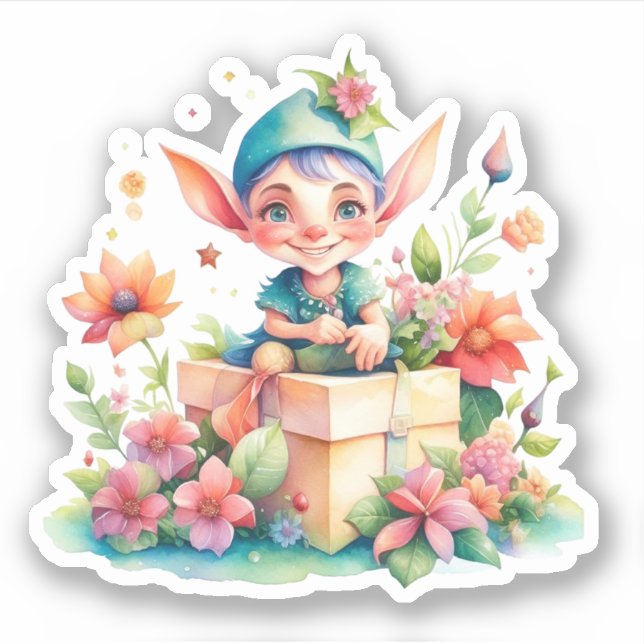 Cute Whimsical Watercolor Christmas Elf (Front)