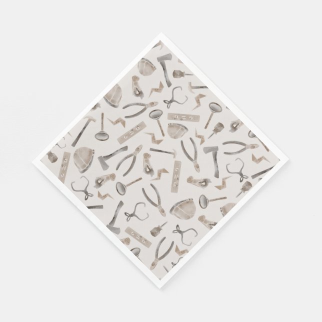 Cute Whimsical Watercolor Construction Tools Napkin (Corner)