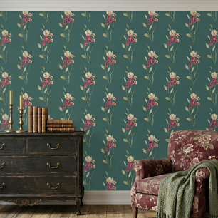Cute Whimsical Watercolor Floral Pattern Green Wallpaper