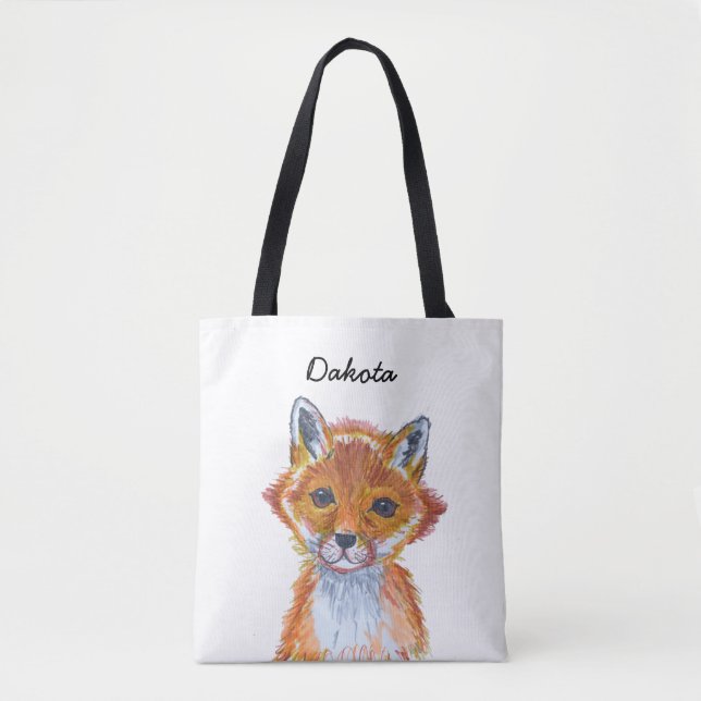 Cute whimsical Watercolor Fox Personalised Tote Bag (Front)