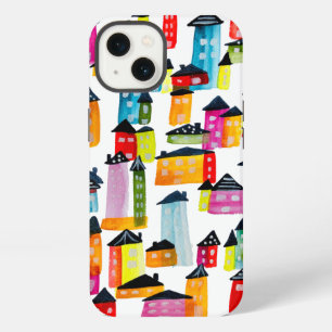 Cute whimsical watercolor houses iPhone 13 case