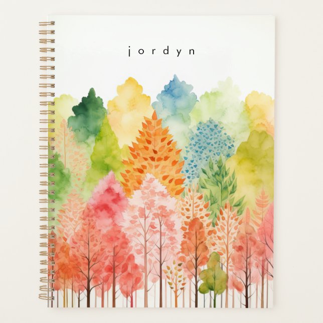 Cute Whimsical Watercolor Pastel Trees Planner (Front)