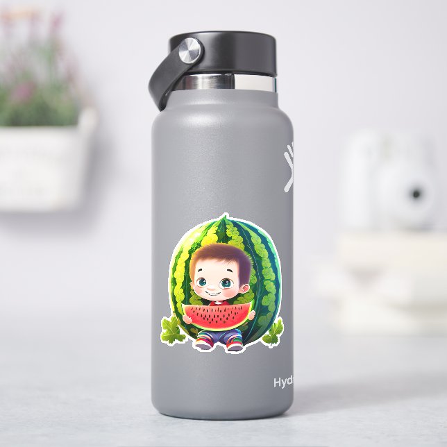 Cute whimsical watermelon cartoon sticker (HydroFlask)