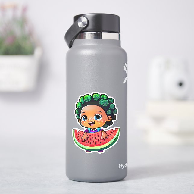 Cute whimsical watermelon cartoon sticker (HydroFlask)