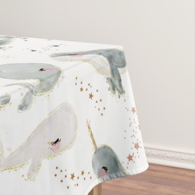 Cute Whimsical Whale Ocean Under The Sea Theme Tablecloth (In Situ)