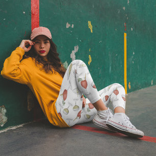 Cute Whimsical Wine Watercolor Cocktail Drinks Fun Leggings