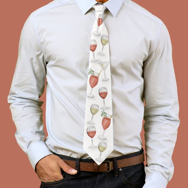 Cute Whimsical Wine Watercolor Cocktail Drinks Fun Tie (Cute Wine glasses tie. )