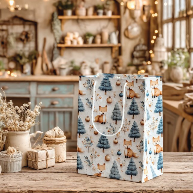 Cute Whimsical Winter Woodland Fox and Christmas Medium Gift Bag (Creator Uploaded)