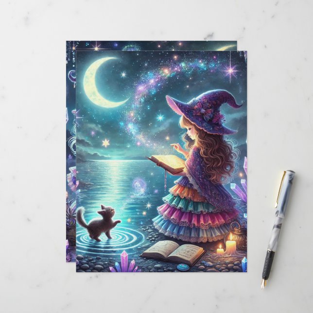Cute Whimsical Witch Halloween Magic Scrapbook (Front/Back In Situ)