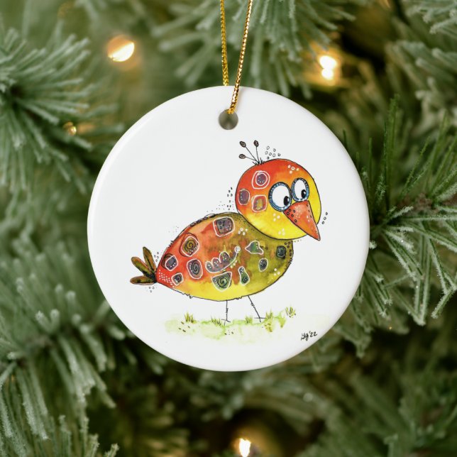 Cute Whimsical Yellow Bird Ceramic Tree Decoration (Tree)