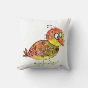Cute Whimsical Yellow Bird Cushion