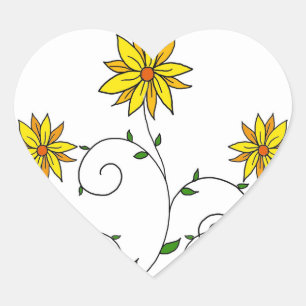 Cute Whimsical Yellow Flowers Doodle Art Heart Sticker