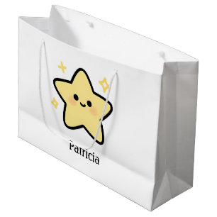 Cute whimsical yellow kawaii star monogram large gift bag