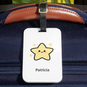 Cute whimsical yellow kawaii star monogram luggage tag