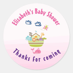 Cute Whimsical Zoo Animal Ark Baby Shower Thanks Classic Round Sticker